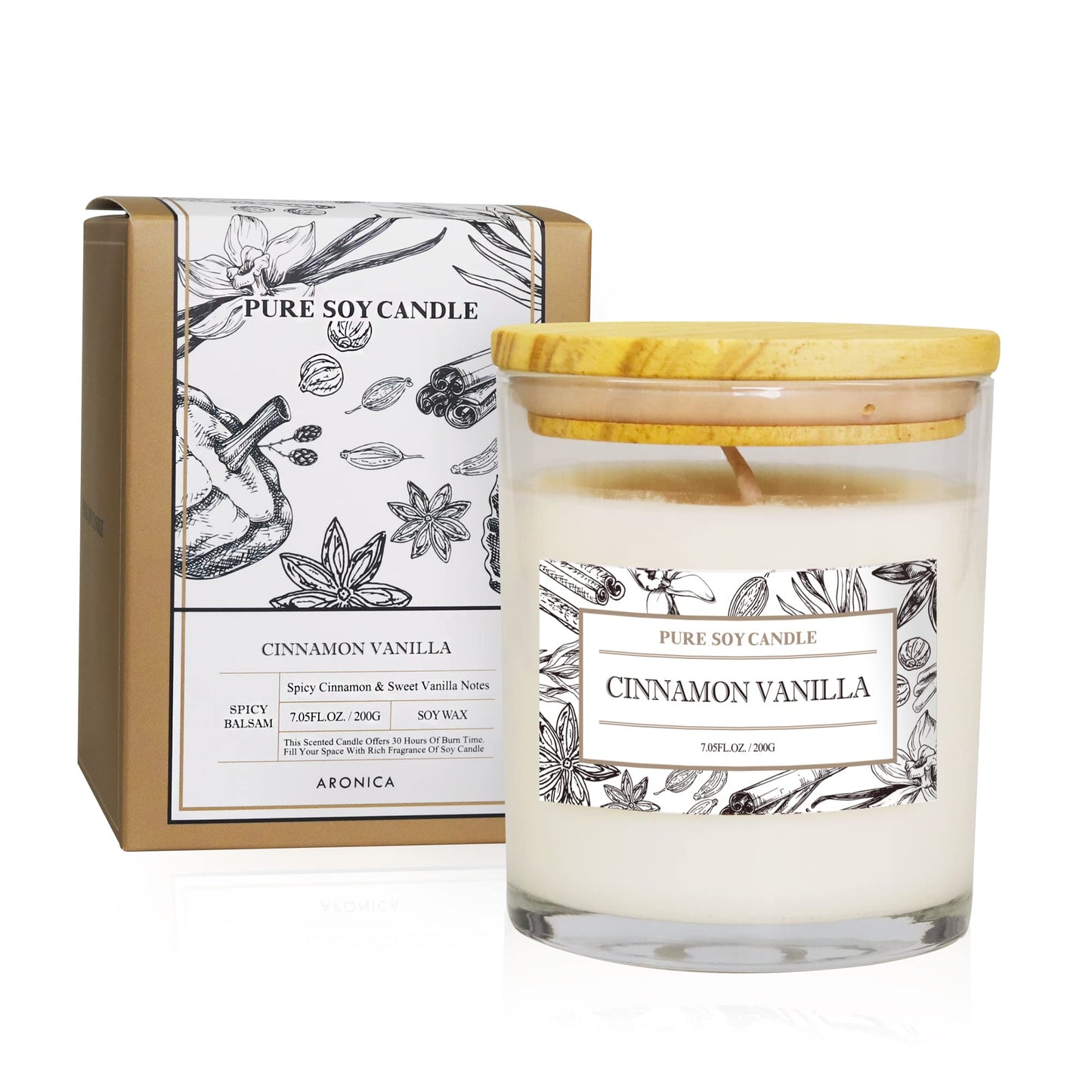 Aronica Non Toxic Candle - Soy Cinnamon Vanilla Scent, Highly Scented Spring Candle for Home, New Home Gift, Luxury Scents