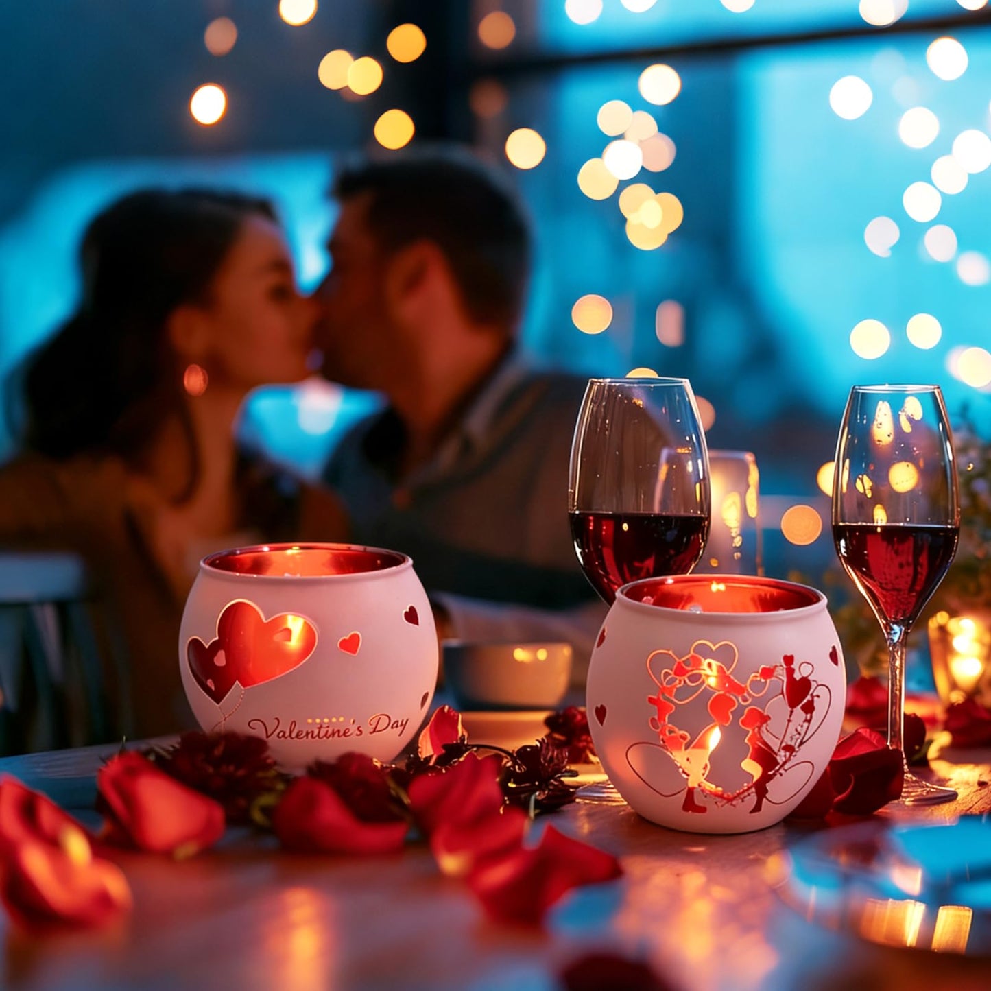 Heart Glass Tea Light Candle Holders, Votive Tealight Holder Table, Love Centerpiece Decorations for Valentines Wedding Party Decor (Pink-2)
