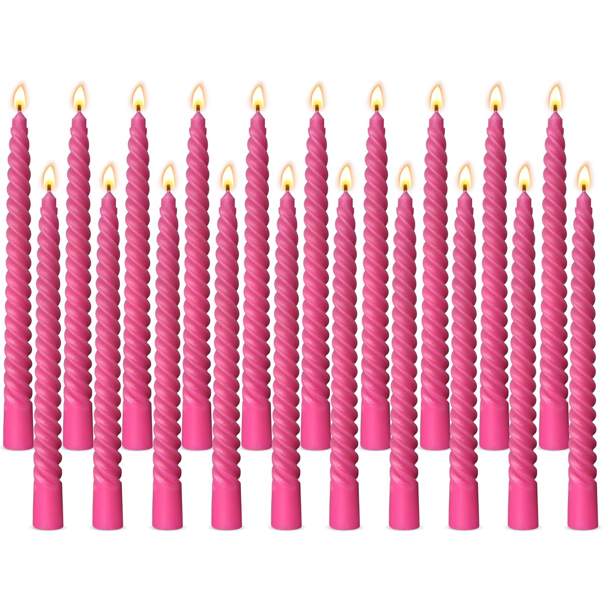 20 Pack 10 Inch Hot-Pink Spiral Taper Candles for Christmas and Holiday Home Decoration, Unscented Dripless Twisted Candlesticks for Dinner Party Wedding Valentine's Day
