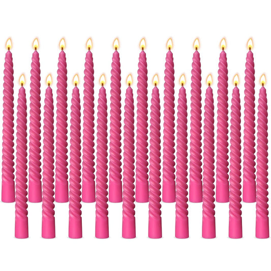 20 Pack 10 Inch Hot-Pink Spiral Taper Candles for Christmas and Holiday Home Decoration, Unscented Dripless Twisted Candlesticks for Dinner Party Wedding Valentine's Day