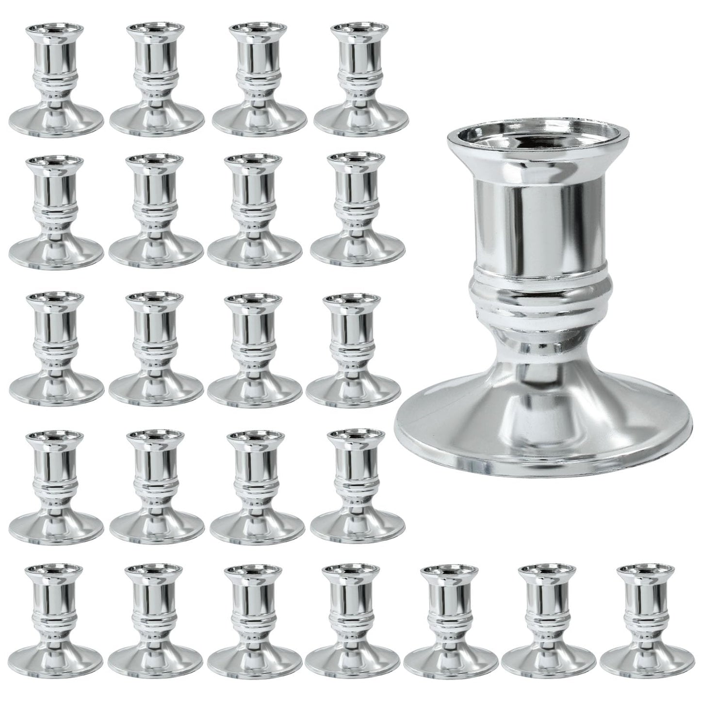 Hordion 24Pcs Taper Candle Holder Silver Plastic Candlestick Holders Decorative Table Centerpiece for Wedding Candlelight Dinner Bridal Showers Party Decor