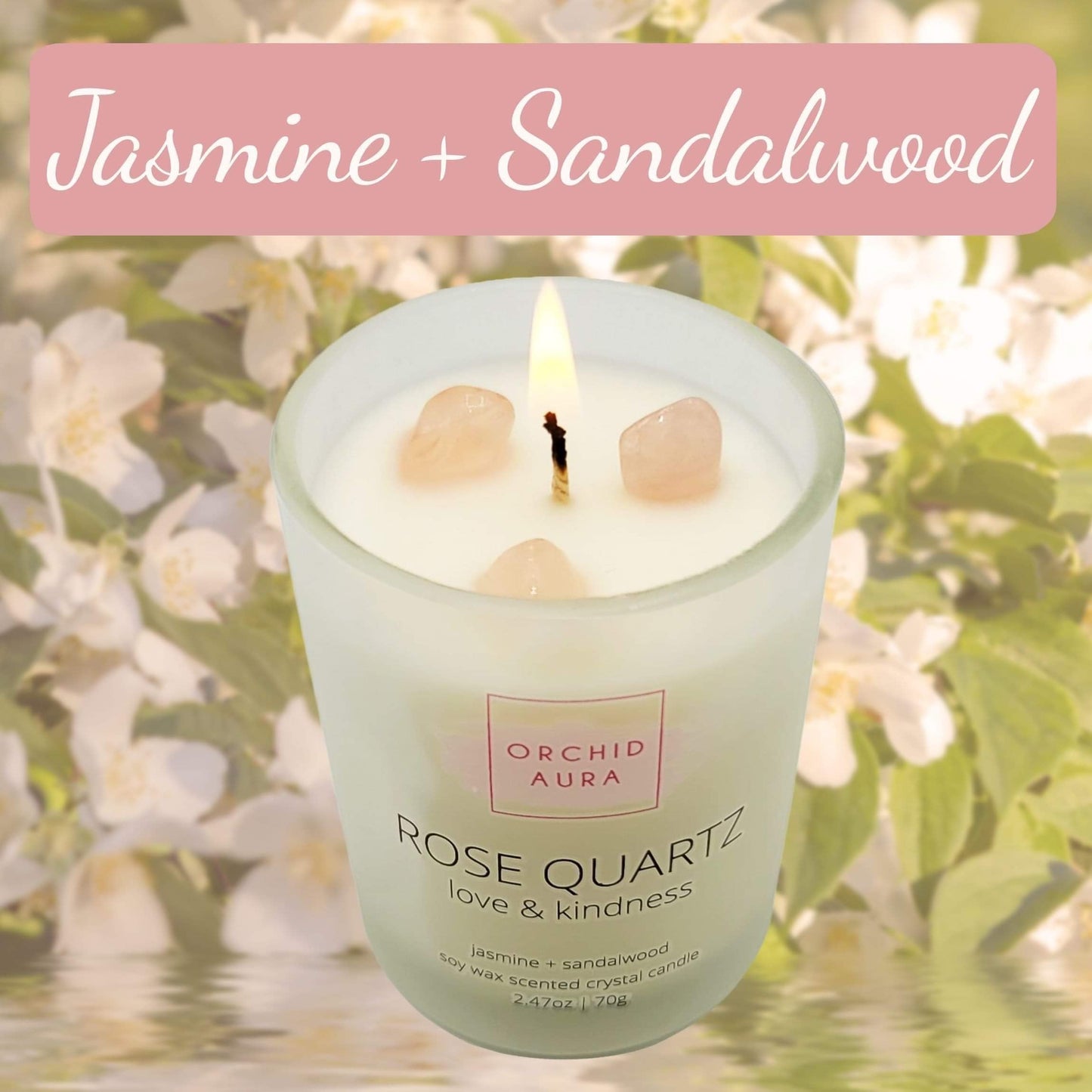 ORCHID AURA Soy Candles with Healing Crystals. Citrine, Rose Quartz, Amethyst Crystal. Eucalyptus + Lemongrass, Jasmine + Sandalwood, Clary Sage + Lavender. 3PC Scented Crystal Candle Set, 2.47oz Each
