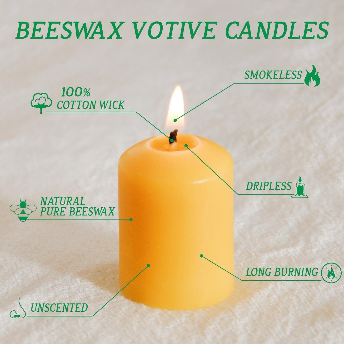 Pure Hand Poured 16-Pack 100% Natural Beeswax Candles Bulk, 9 Hours Long Burning, Unscented and Non-Toxic Candles for Prayers, Home Decoration, Spa, Christmas