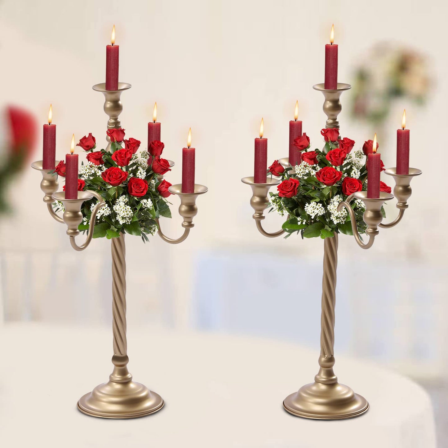 Gold Candelabra,Tall Metal Candle Holder Table Centerpieces 5-Arm Taper Candlestick Floral Flower Floor Candle Stand for Wedding Party Event Room