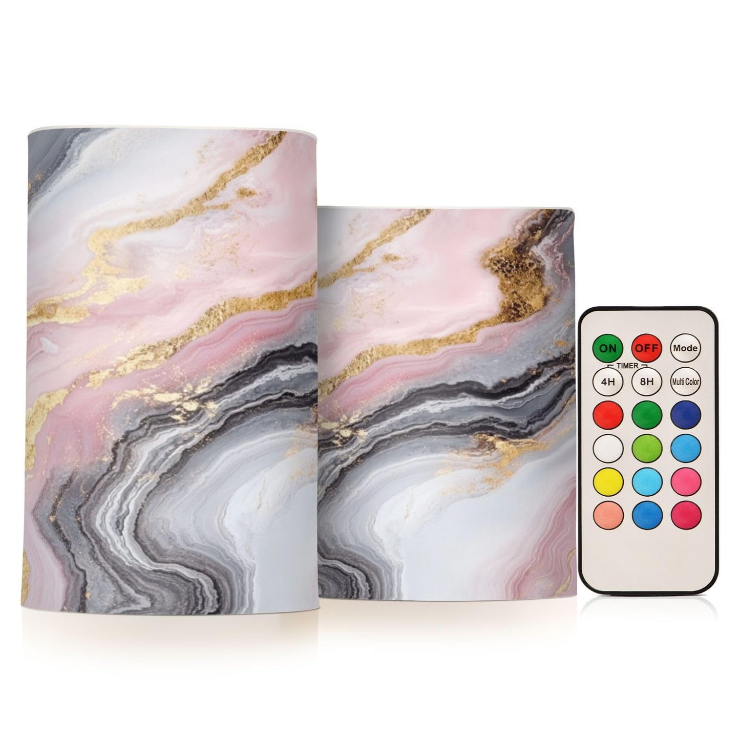 Kigai Abstract Marble Flameless Candles Battery Operated Flickering LED Candles with Remote & Timer 2PCS Outdoor Waterproof Pillar Light for Party Wedding Home Decor