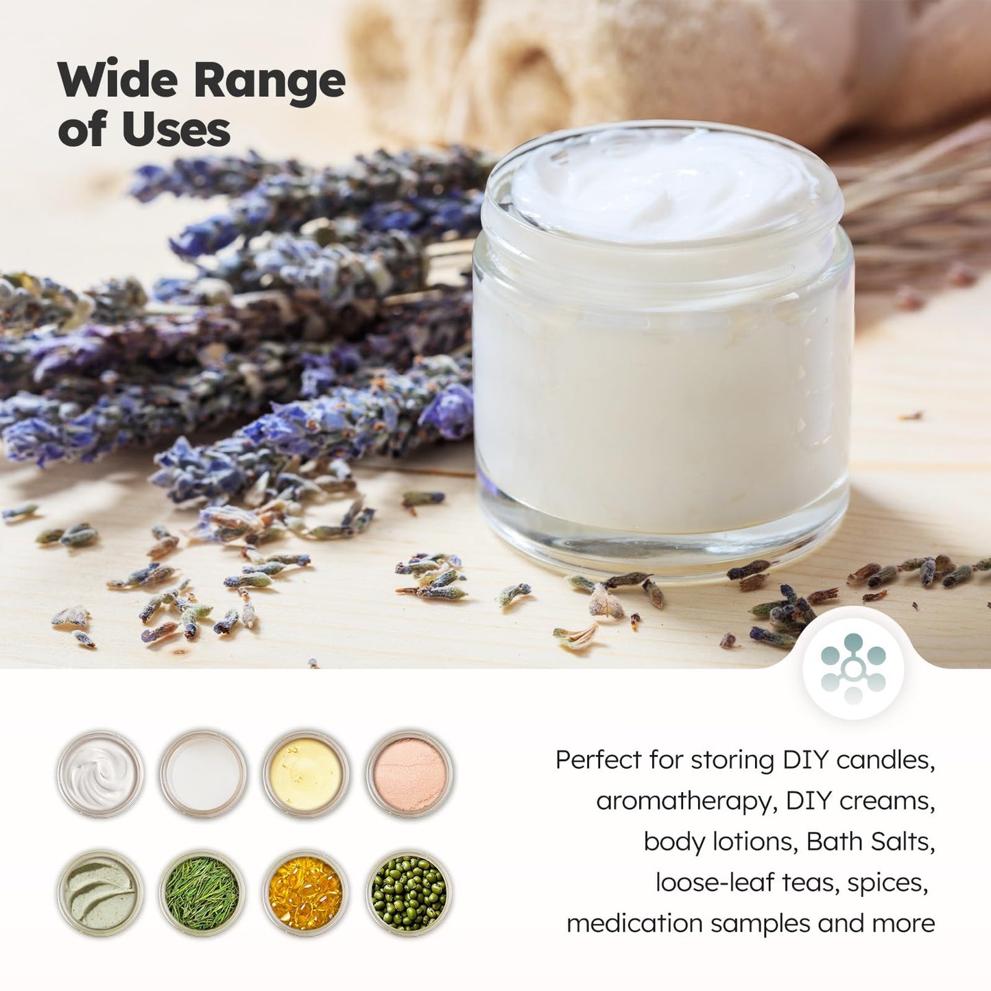 4 oz Glass Jars with Lids, 24 Pack Clear Small Glass Jars with Woodgrain Lids Leakproof Round Airtight Empty Cosmetic Travel Containers with Inner Liners For Lotions Powders and Candle Making
