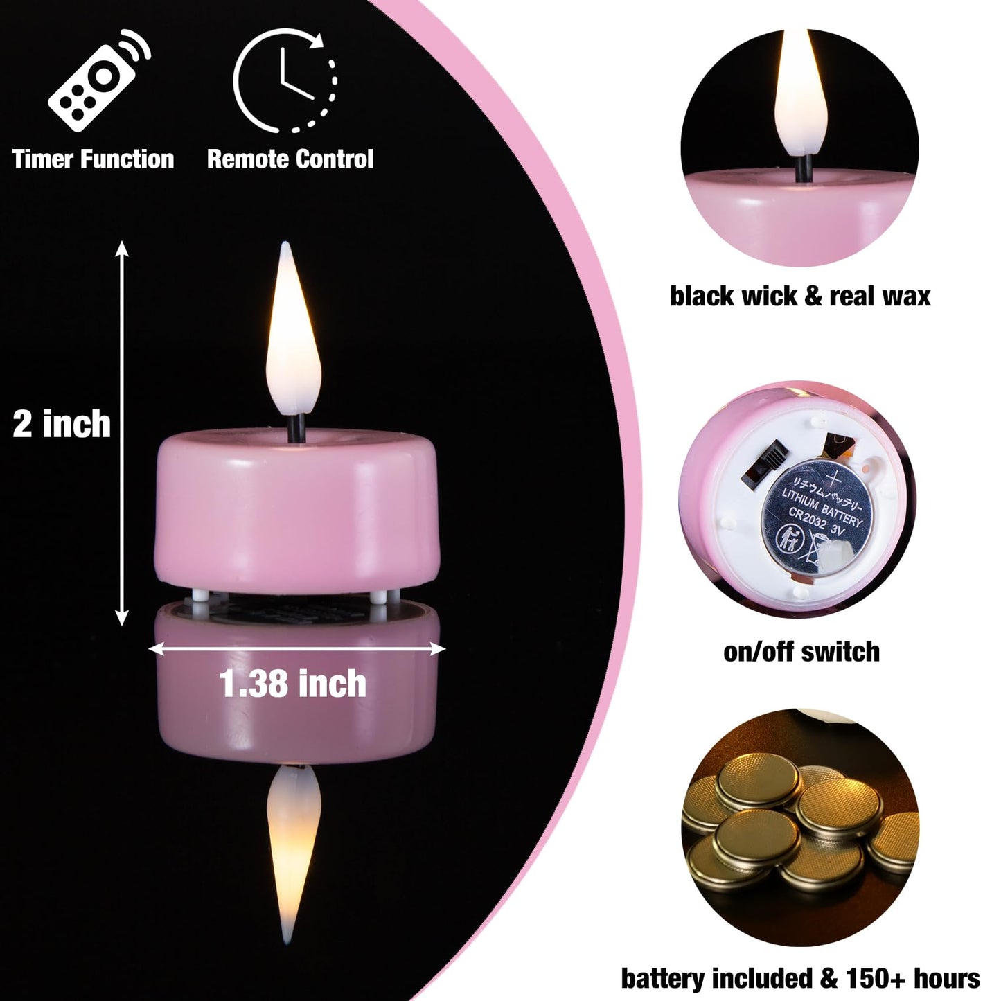 Eywamage Pink Flameless Wax Tealights with Remote Batteries, Flickering LED Tea Votive Candles Spring Easter Home Decor Set of 10