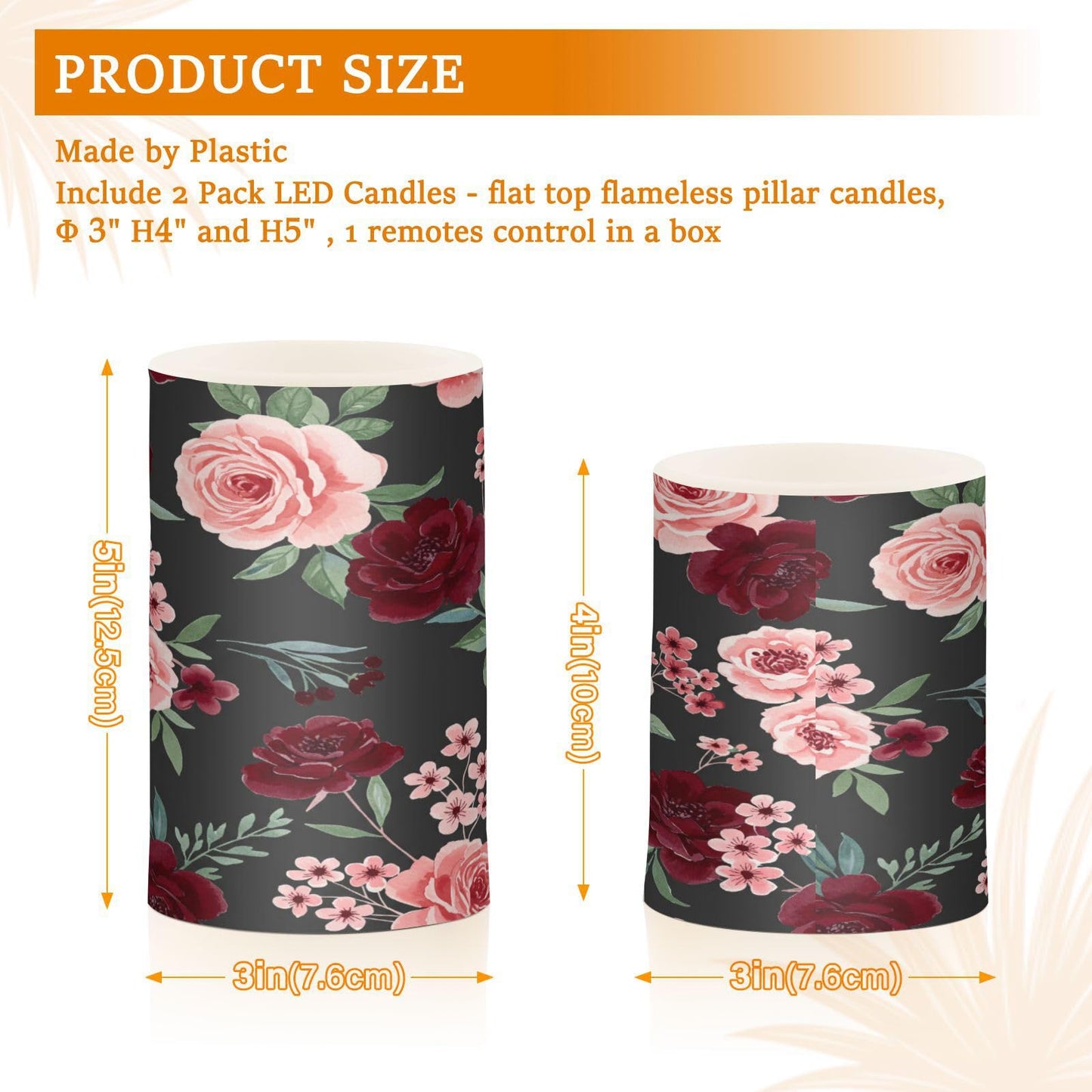 ALAZA Rose Flowers Floral Black Flickering Flameless Candles Battery Operated with Remote Timer,Tea Light Candles LED Pillar Votive Candles Set of 2 for Outdoor Indoor Decorations