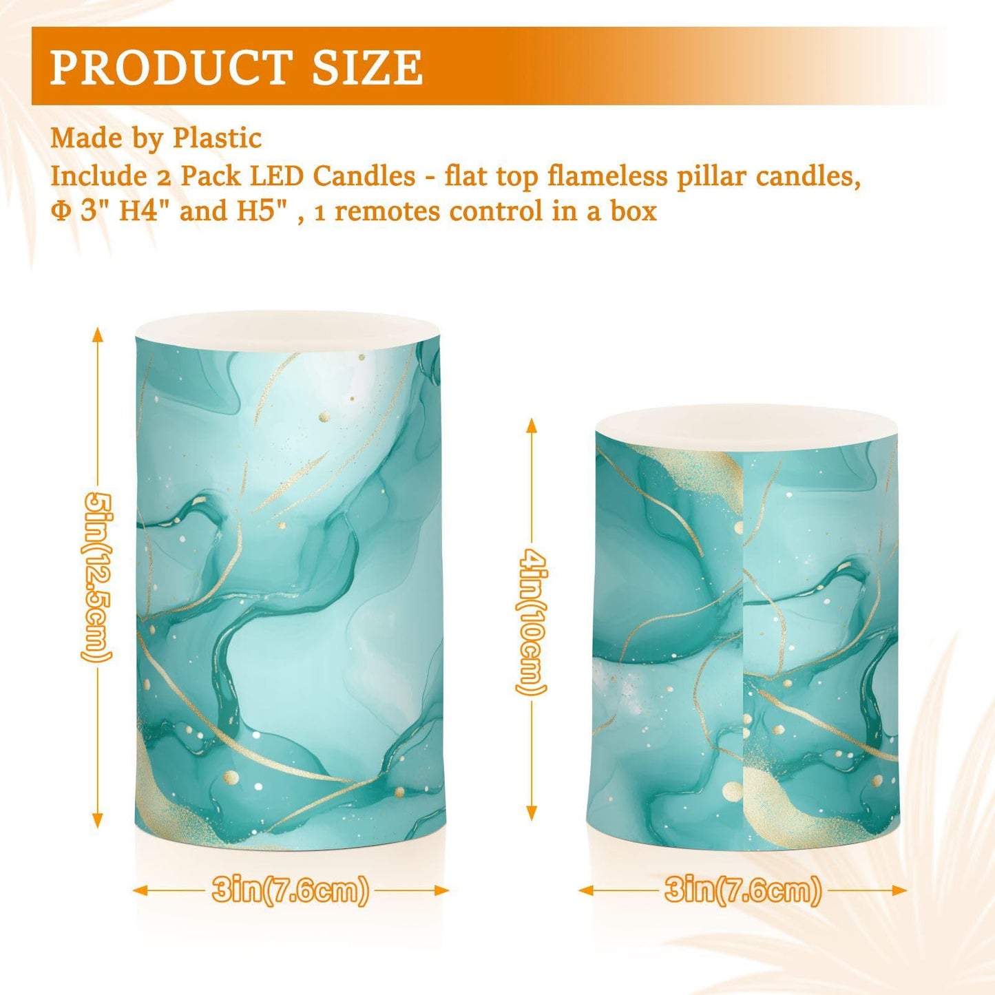 WEVIBOFU Turquoise Green Marble Flickering Flameless Candles LED Battery Operated with Remote Timer Pillar Candles for Home Birthday Wedding Christmas Decor, Set of 2