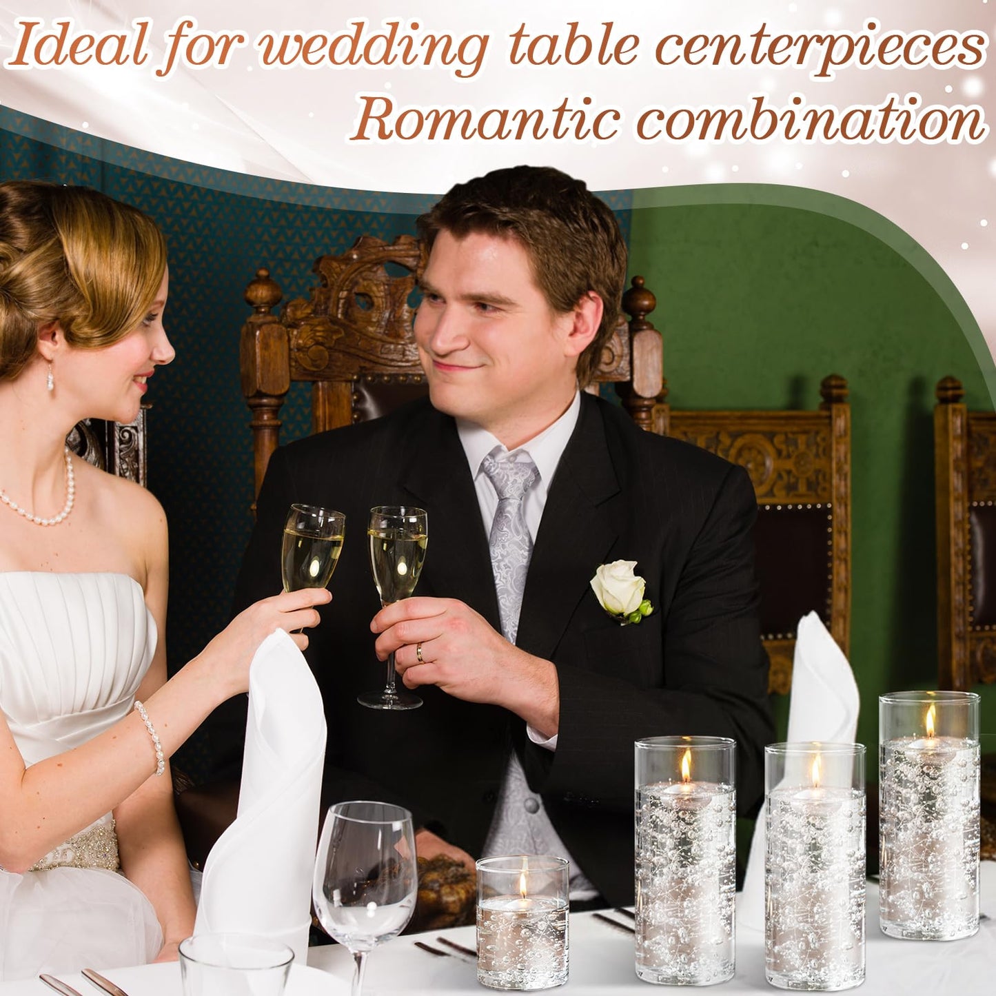 Fumete 40 Pcs Silver Wedding Floating Candles with Pearl Strings, Small Unscented Floating Candles for Centerpieces, Anniversary, Romantic Dinner, Engagement, Spa Bathroom, Home Decoration