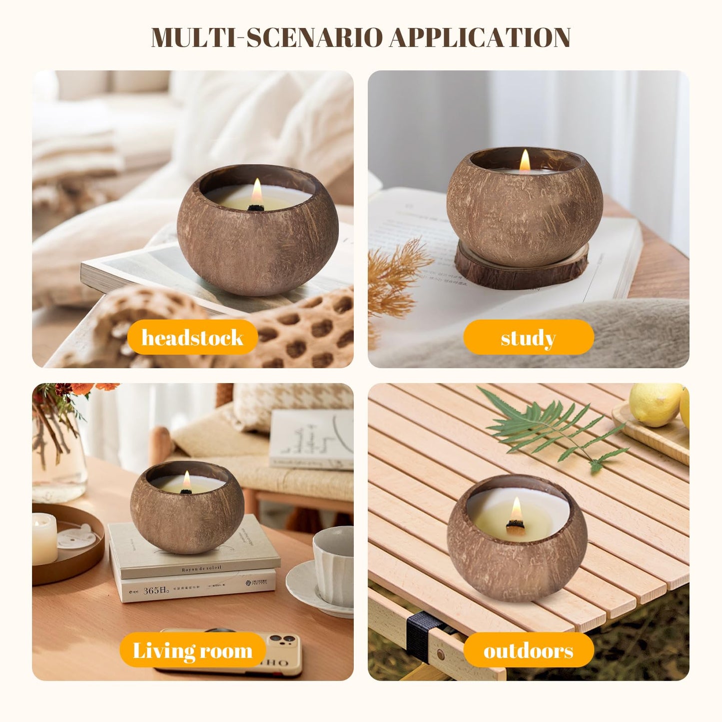 PARTYHIPPO Coconut Shell Scented Candle – 60-Hour Burn | 100% Soy Wax | Clean Burning Rosewood Wick | Natural Aromatherapy Gift for Home & Relaxation (Dewy Moss)
