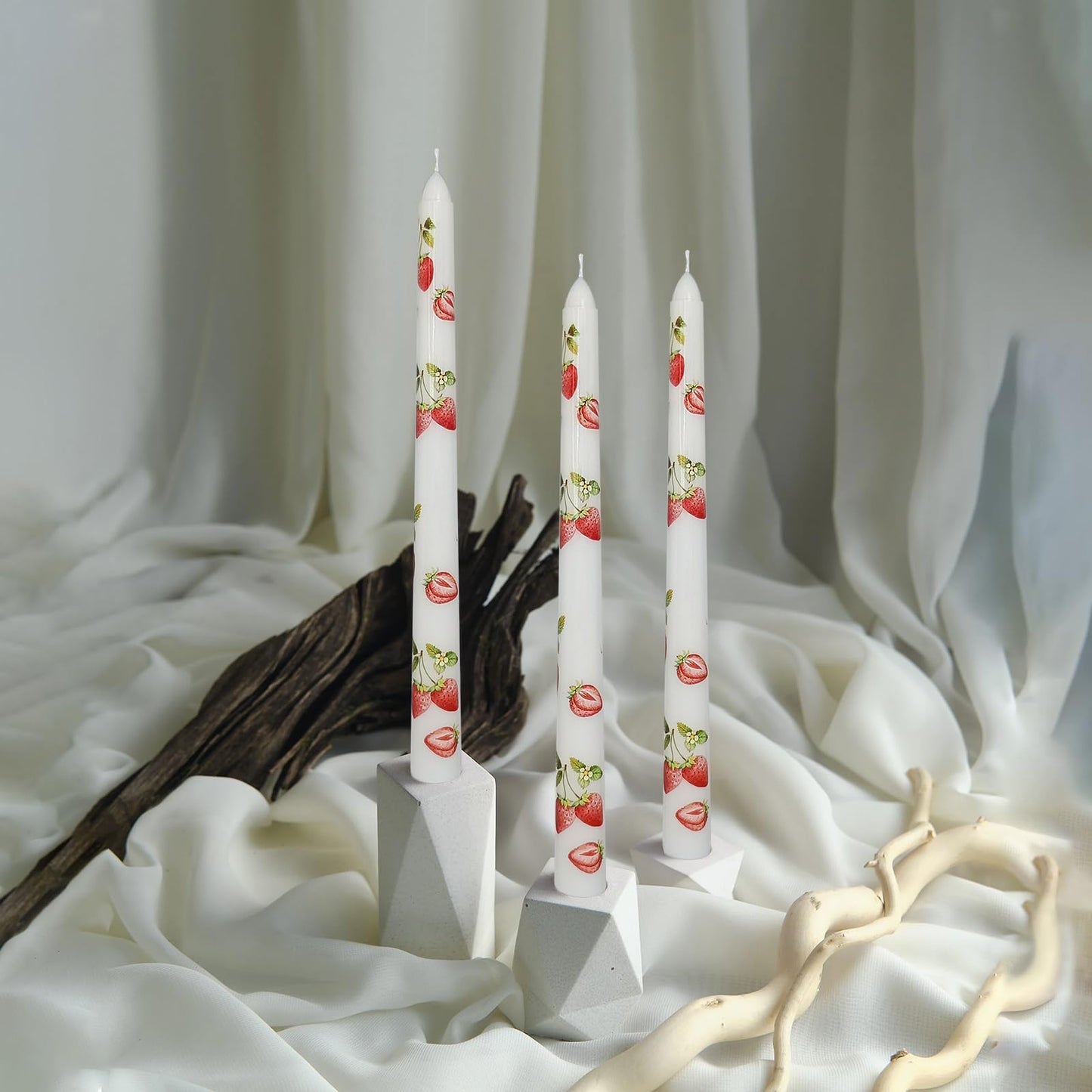 Floral Taper Candles 10 Inch Tall Unscented Handmade Strawberry Print Long Burning Elegant Candlesticks for Wedding Dinner Home Decor