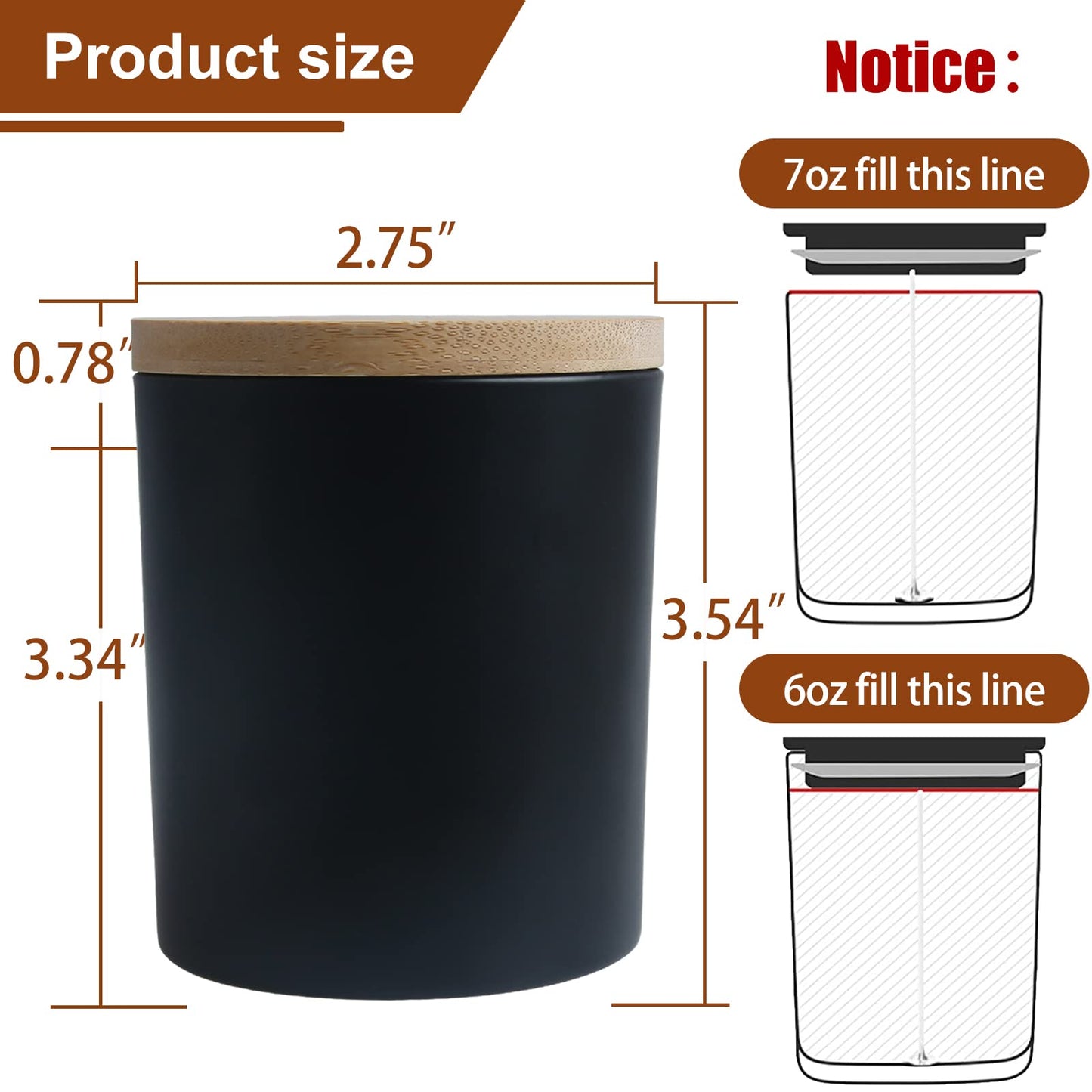 CONNOO 15 Pack 7 OZ Matte Black Candle Jars with Bamboo Lids for Making Candles, Thick Glass Candle Jars Empty Jars in Bulk with lids - Dishwasher Safe