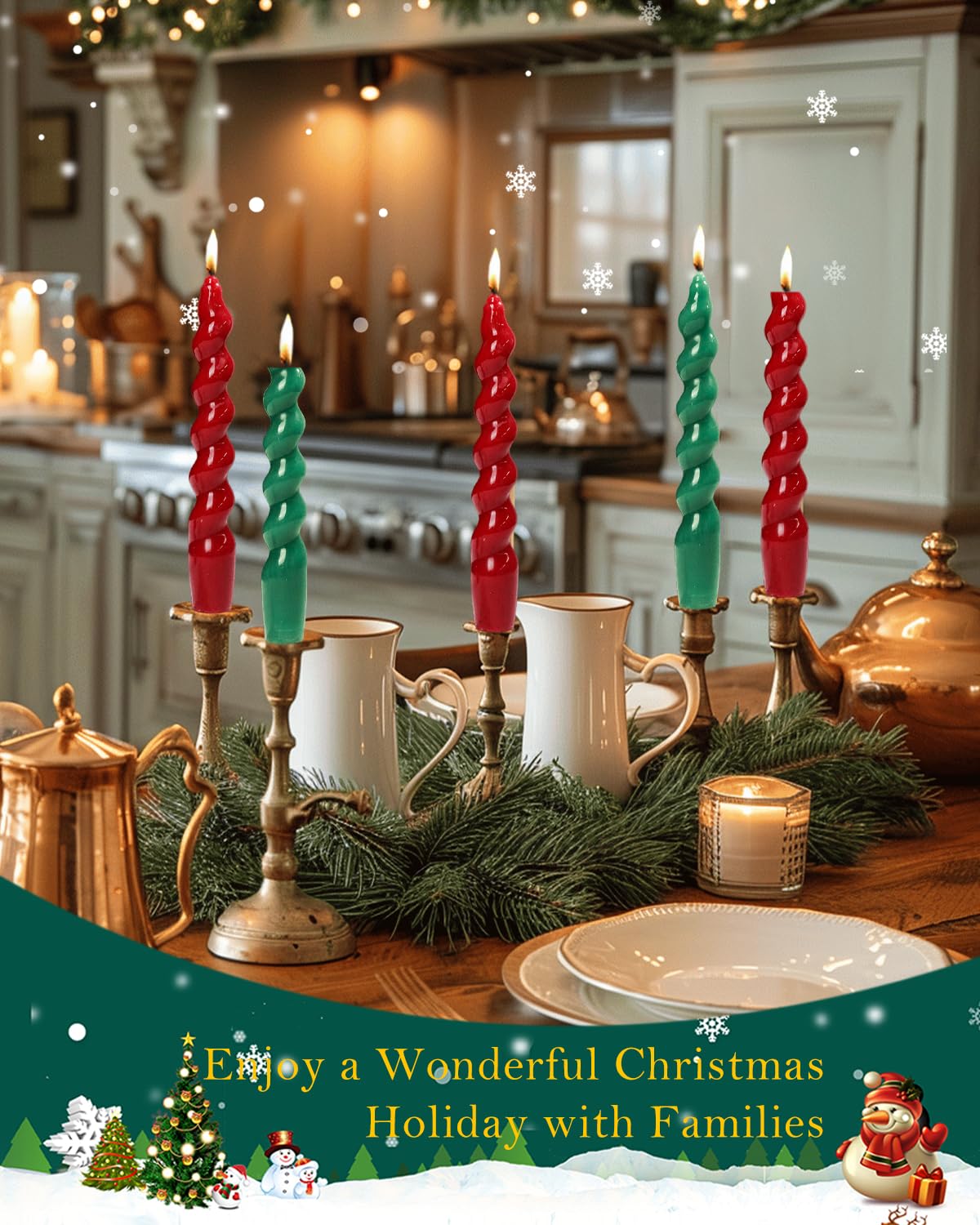 LPUSA 7.5 inch Christmas Taper Candles-Green and Red Spiral Candles-Unscented Candle Sticks and Dripless,Christmas decorations-4pcs(Green,Red)