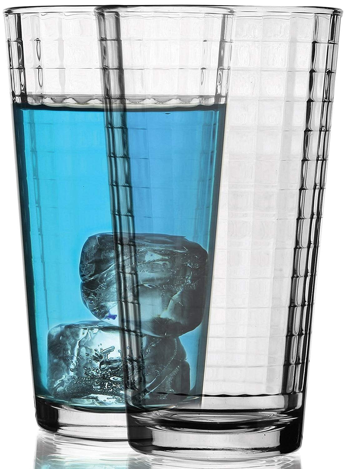 Circleware 40110 Matrix Set of 4-15.7 oz,Heavy Base Highball Tumbler Drinking Glasses, Entertainment Beverage Glassware Ice Tea Cups for Water, Juice, Milk, Beer, Farmhouse Decor, 4pc,