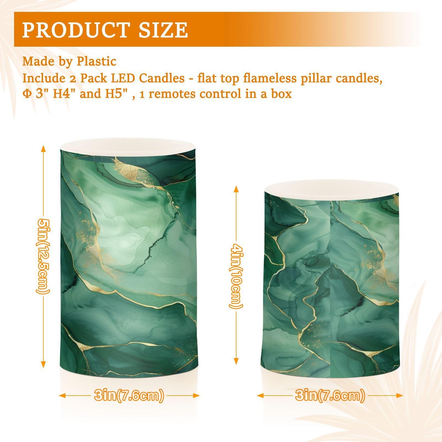senya Lights Flameless Candles Green Marble Texture Pillar Candles Set of 2 Battery Operated Remote Control Warm Lights Home Decor
