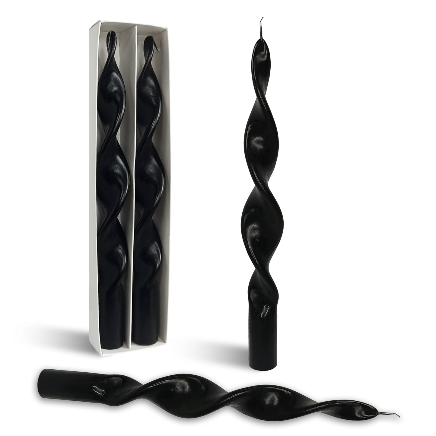Smokeless Black Spiral Taper Candle Handmade Unscented Taper Candlesticks 10 Inch Long Twisted Candles for Candlelight Dinner Holidays Wedding Home Decor