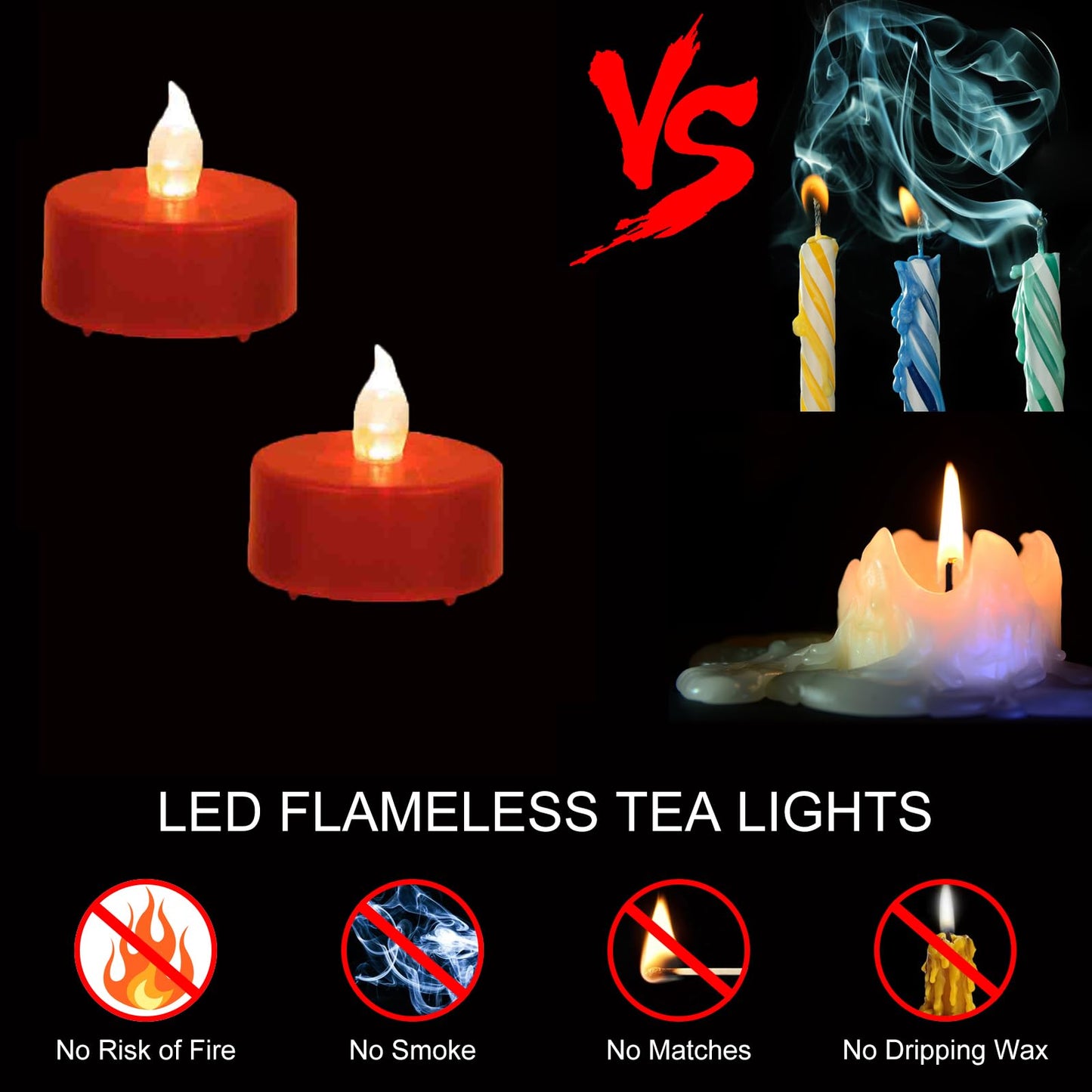 LED Tea Lights with Remote Control: Battery Operated Realistic and Bright Flickering Long Lasting 400+Hours Flameless Candles for Home Decor Holiday Wedding Party Valentine's Day(12pack, Red)