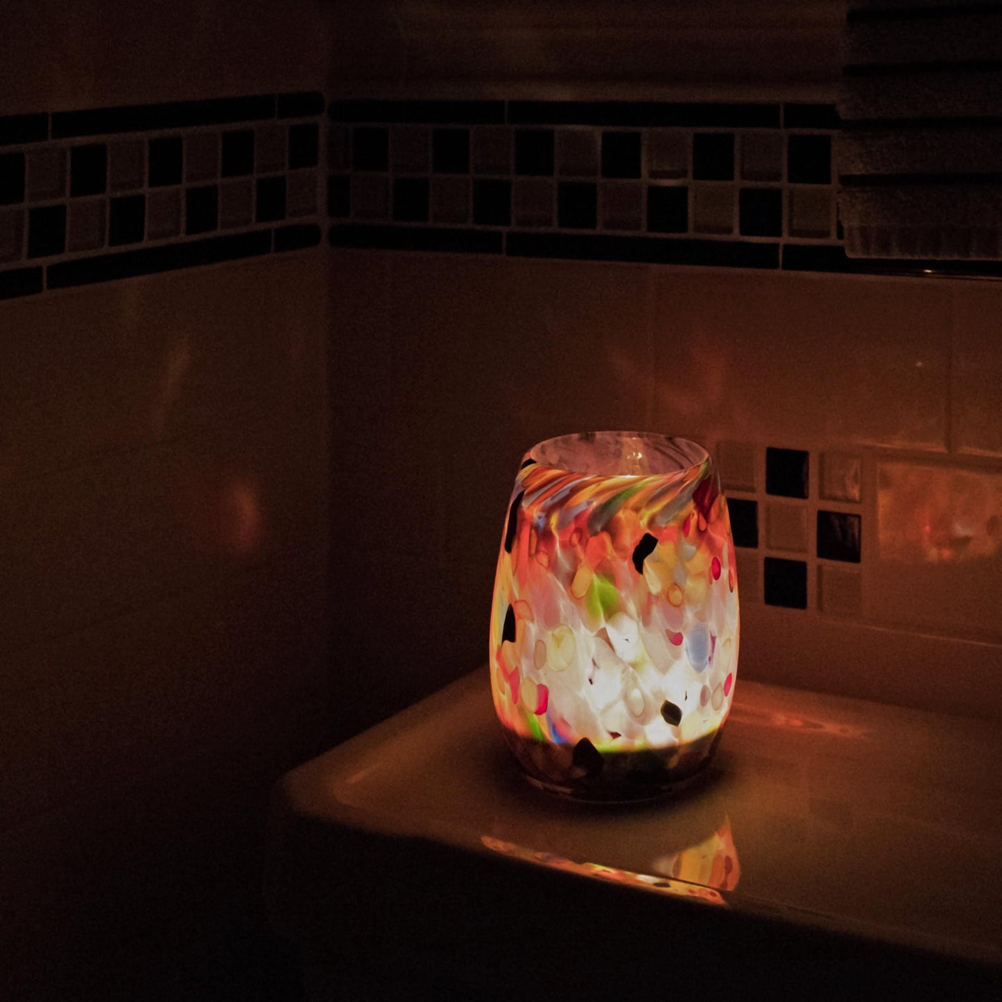 Totally Blown Glassworks Votive Candle Holder, Tea-Light, Handmade Blown Glass, Accent Vase, Centerpiece, Home Decor, Artist Dehanna Jones, Seattle, WA. (Purple Grape Ape)