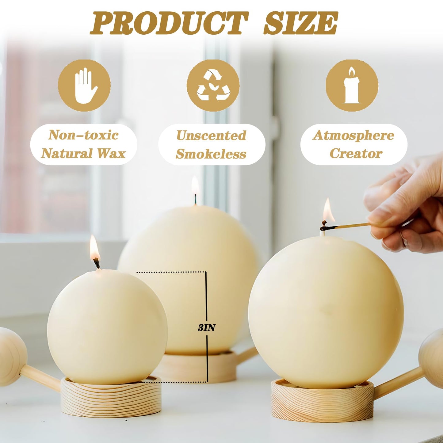 Trxvxo 18 PCS Ivory Round Candles,3 in Ball Candles Bulk Set,Dripless Unscented Smokeless，Whether You're Hosting a Wedding or Other Party, or Decorating Your Home,It's a Great Choice.