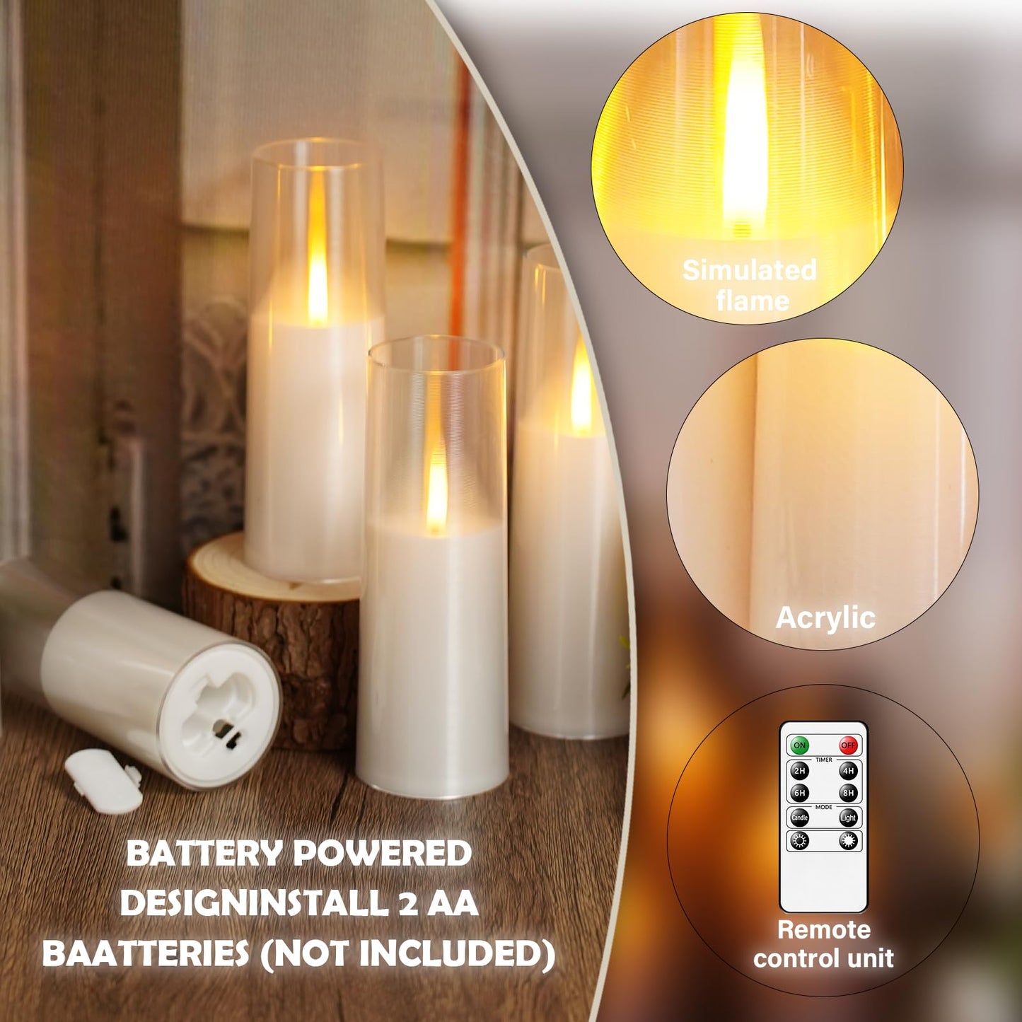 kakoya Flameless LED Candles Upgraded Realistic Flickering Flame,7Pcs Battery Operated Candles with Remote Timers,LED Pillar Candles for Home Decor,Christmas,and Parties（White）