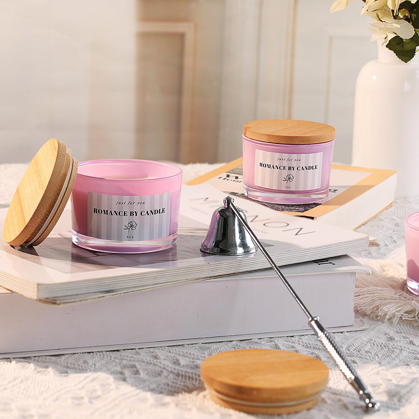 REISEN 12 PCS Purple Candle Jars for Making Candles, 4 OZ Glass Jars with Bamboo Lids and Sticky Warning Labels, Candle Containers for DIY Gifts, Candle Making Supplies