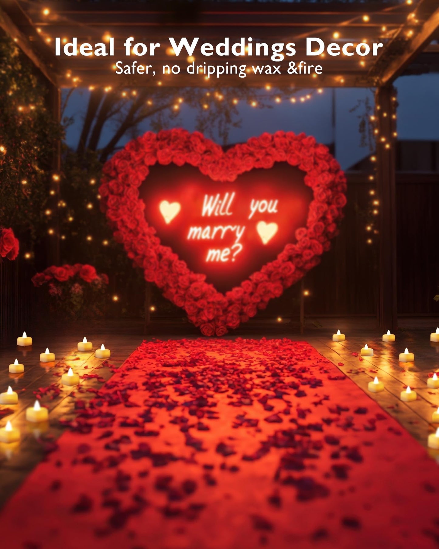 Homemory Rose Petals and Candles Set for Romantic Decorations Special Night, 2000 Pcs Red Rose Petals with 24 Pcs LED Heart Candles Lights for Proposal, Anniversary, Birthday, Wedding Decor