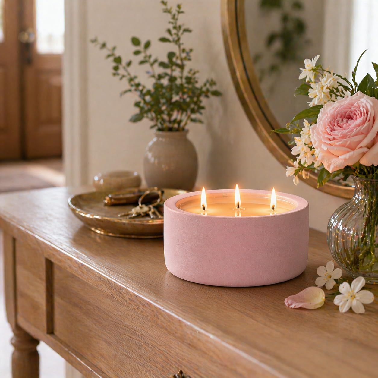 20oz Large Scented Candle - Blush Bloom, 3 Wick Soy Candle, Pink Decorative Ceramic Jar Candle, Non Toxic Home Fragrance Candle for Women, Bedroom, Bathroom, Living Room