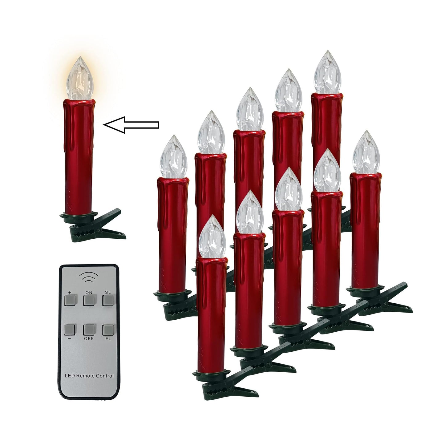 Gedengni Flameless LED Taper Candles with Clips, 4” Battery Operated Window Candles with Remote Timer Mini LED Chandelier Candlesticks for Home Decor Wedding Church Party & Tree Lighting,10 Pack,RED