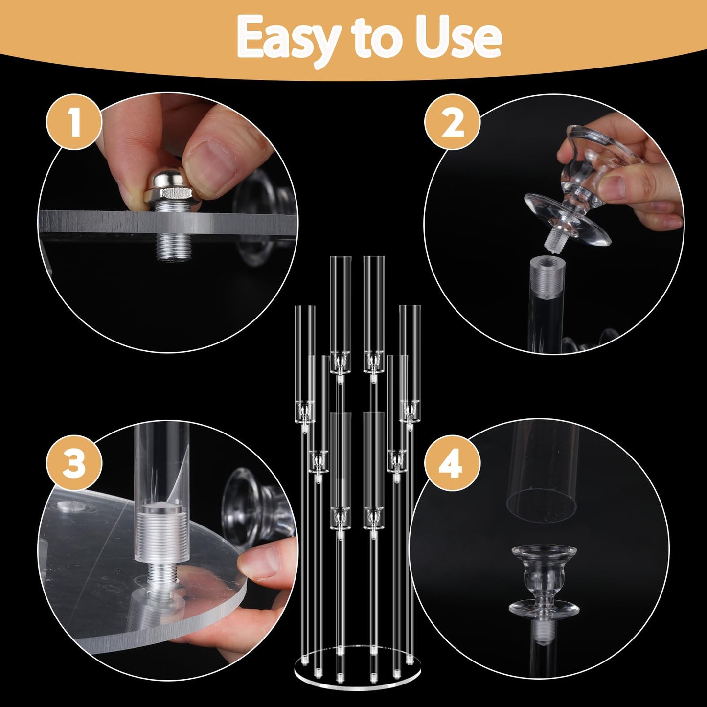 8 Arms Acrylic Candelabra Centerpieces for Tables Decortion,Clear Candle Holder for Wedding Dinner Fireplace Decoration and Home Decor,Candlesticks Holder with Lampshade Fits LED Candle