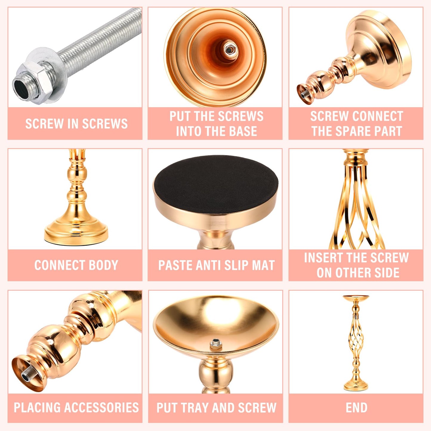 Rtteri 20 Pcs Metal Flower Arrangement Stand Wedding Flower Centerpieces Stand Elegant Metal Vase Candelabra Candle Holder for Wedding Reception Table Decor Party Hotel Home Decor (Gold,Medium)