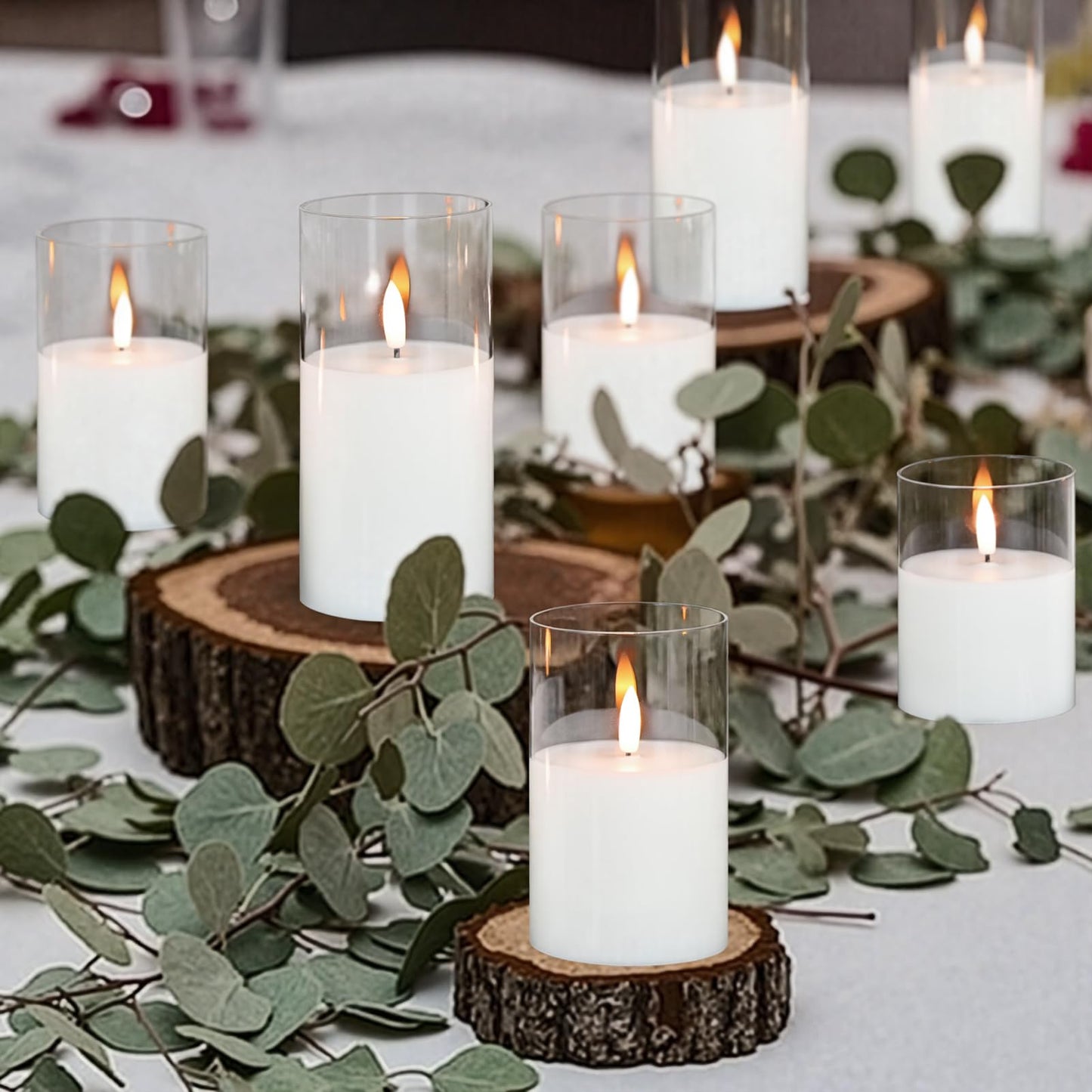 GenSwin Flameless Candles with Remote Timer, Clear LED Battery Operated Candles with Flickering Flame, Glass and Real Wax Pillar Candle Holiday Home Decor(Set of 3, D3”x4”5”6”)