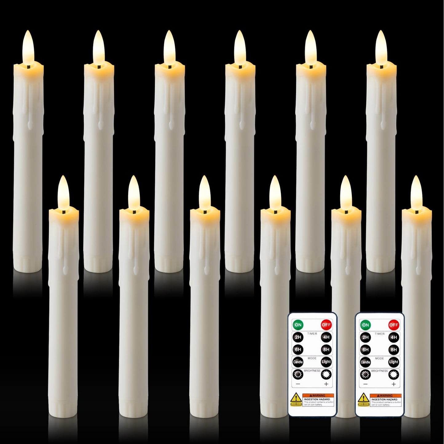 Homemory 7 Inches Flameless Taper Candles with Remote Timer, Short Led Candlesticks with 3D Flickering Light, Battery Operated Candles with Lifelike Flame for Wedding Home Xmas Decor, White, 12 Pcs