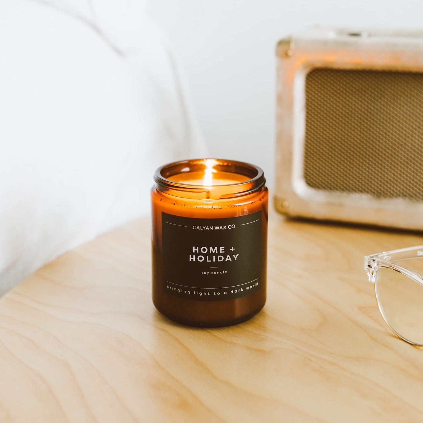 Calyan Wax Co. Home & Holiday Scented Candle - 57 Hour Burn - Luxury Clean Soy Wax Candles - Long Lasting Amber Glass Jar Candle for Home - 7.2oz