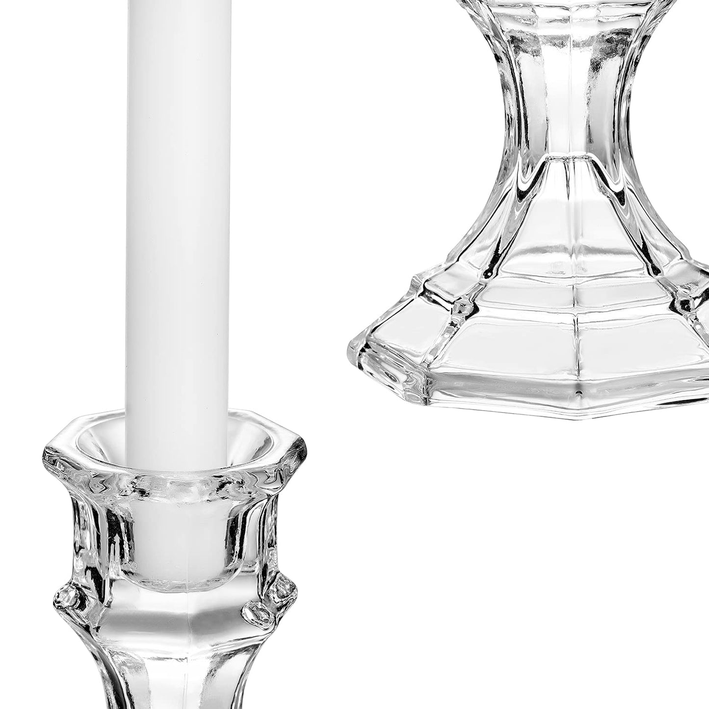 ELIVIA (12 Pack) Clear Glass Candlestick Holders, Taper Candle Stick Holders Set for Wedding & Home Decor - CH06