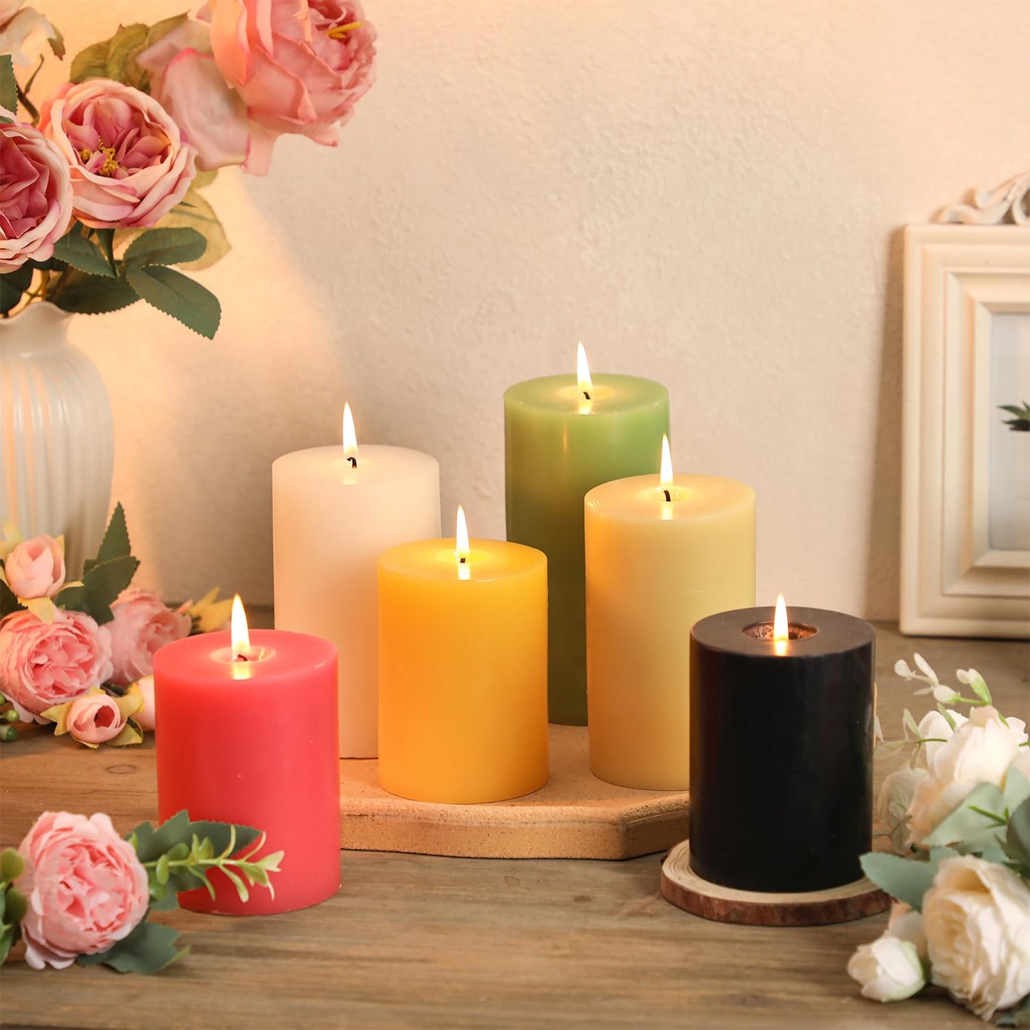 White Pillar Candles Set of 3 - Hand-Poured Unscented Candles, Smokeless Decorative Candles for Home, Set of 3 in Different Sizes (4", 5", 6")