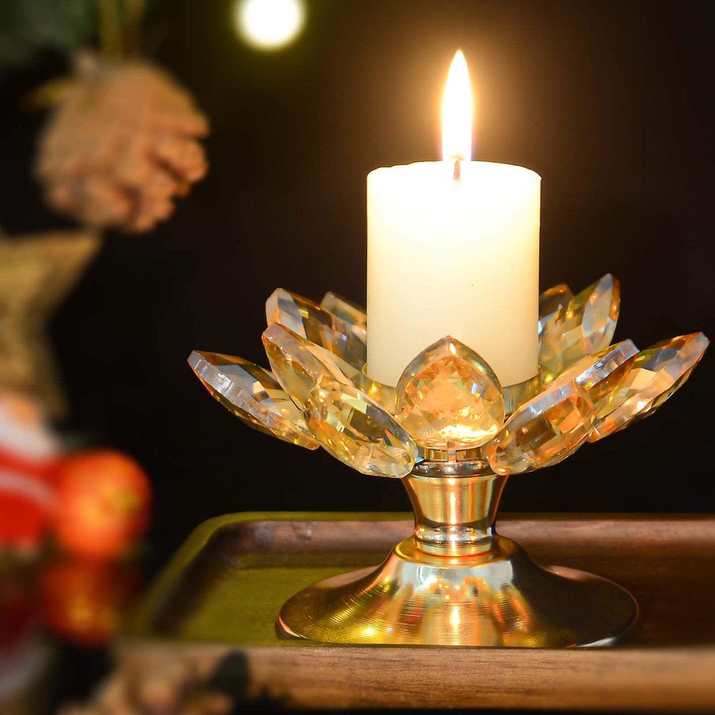 2 PCS Gold Crystal Flower Tea Light Holder, Glass Tealight Candlestick with Metal Base, Votive Candle for Table Centerpiece, Wedding/Parties Decor, Nice Gift