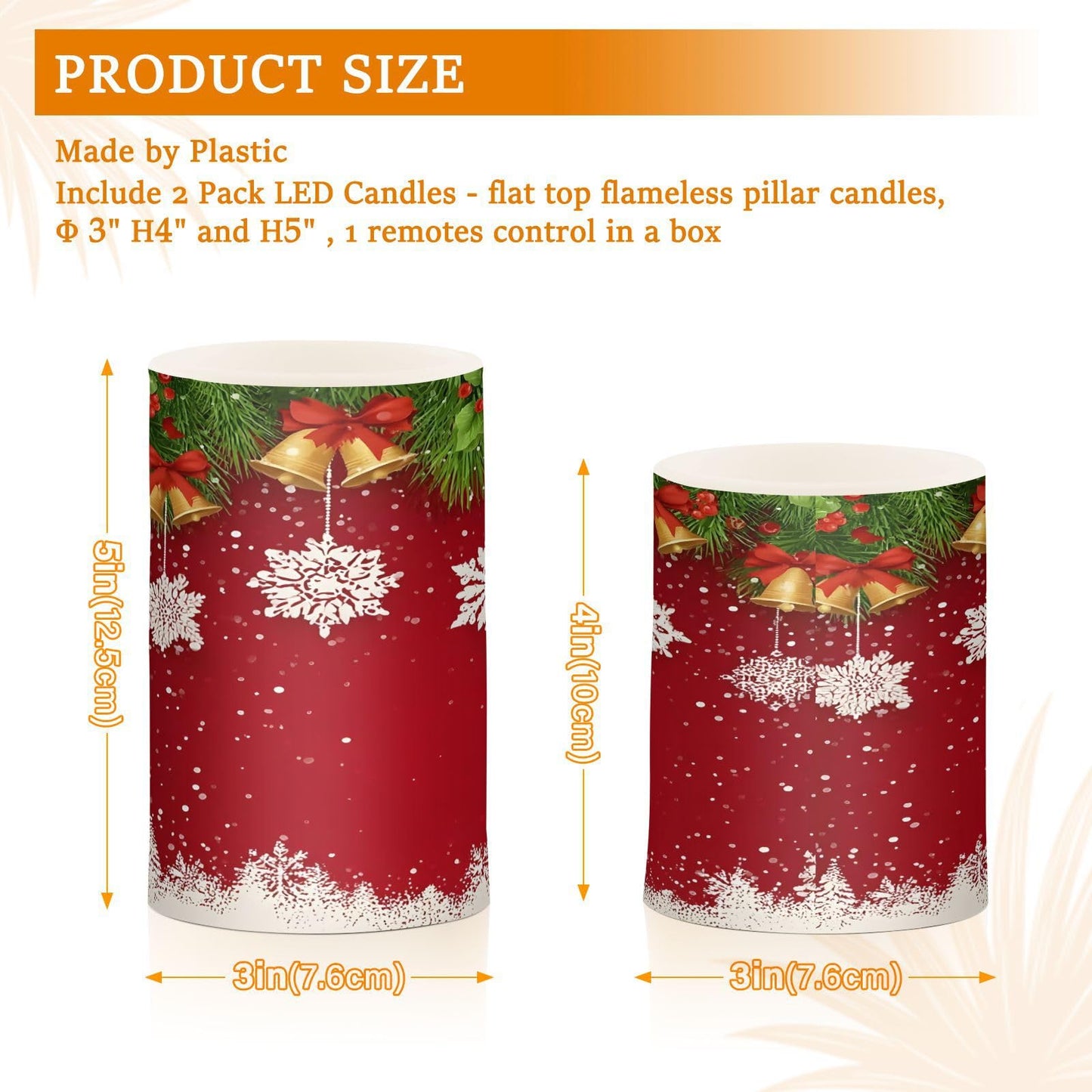Flickering Flameless Candles, Christmas Snowflake Bell LED Candles with Remote Timer, Set of 2 Battery Operated Candle for Valentine Wedding Birthday
