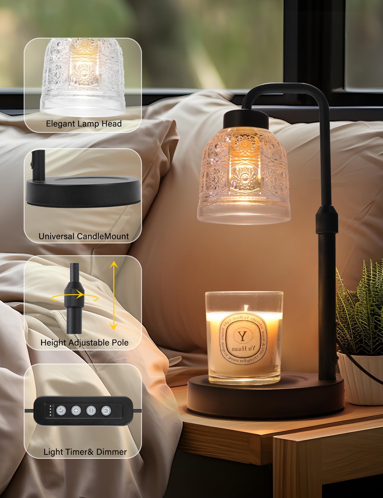 Yohonk Candle Warmer Lamp with Timer Dimmable, Adjustable Lamp Candle Warmer, Birthday Gifts for Women Mom, Wax Warmer Lamp for Scented Jar, House Warming Gifts New Home Decor