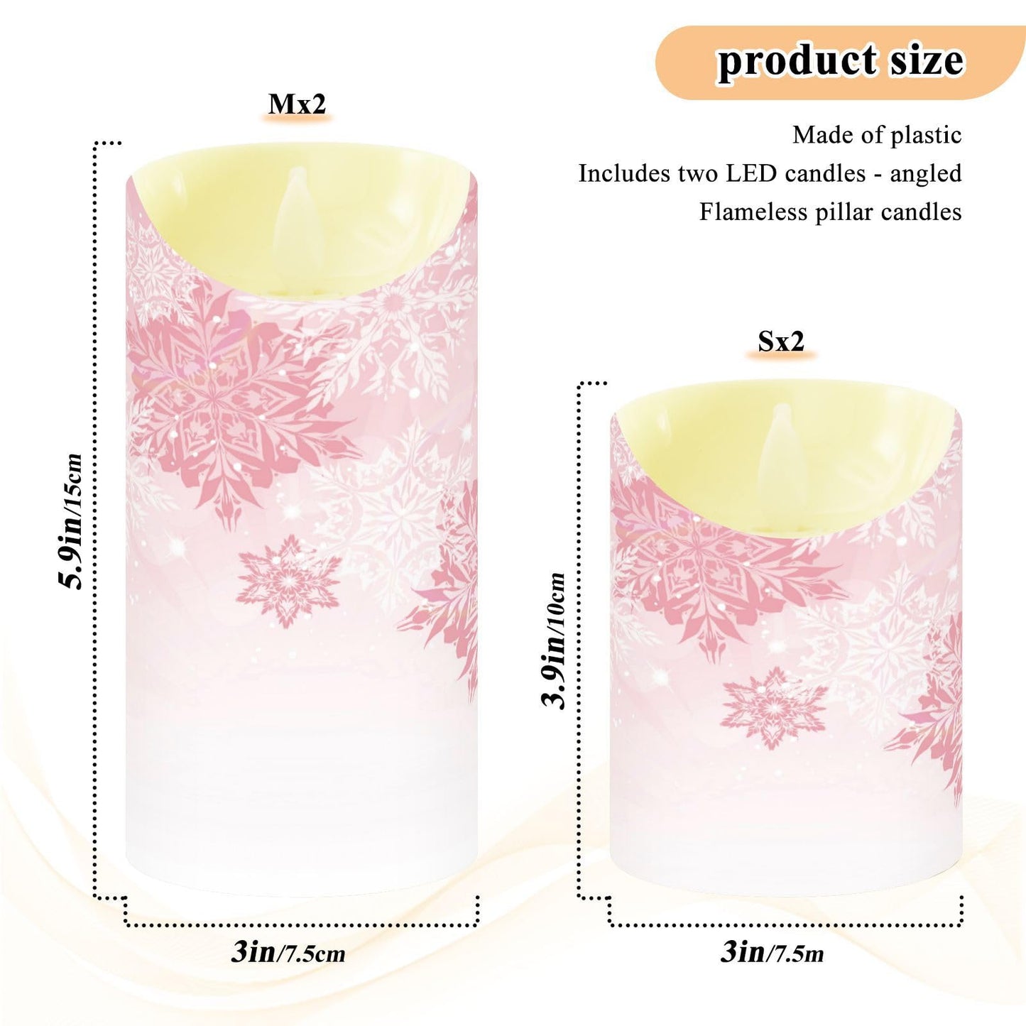 Christmas Flameless Candles Set of 2 Pink Snowflakes Realistic LED Candles with Remote Battery Operated Holiday Decorations