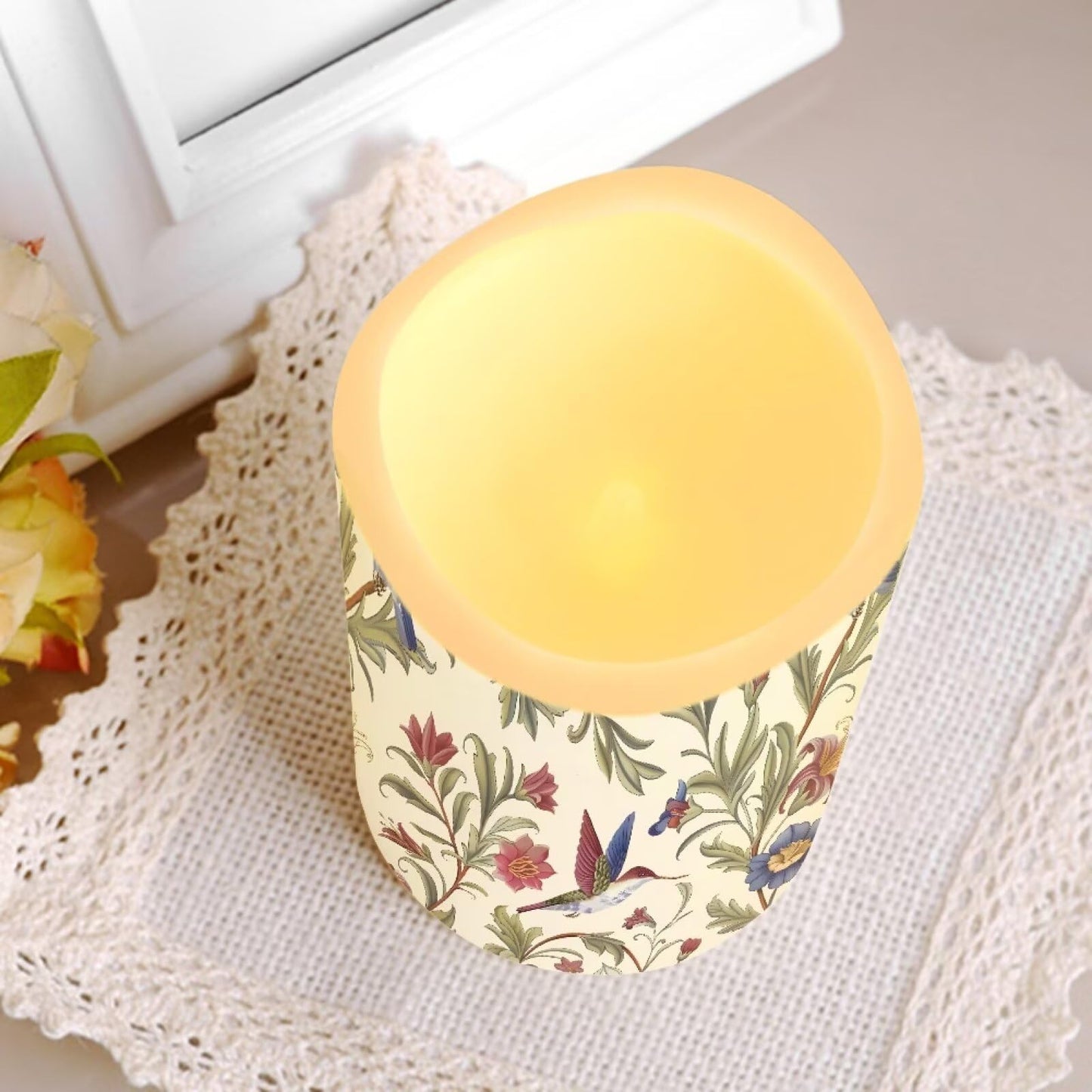 Cozeyat Garden Floral LED Candles Set of 4 Battery Powered Flameless with Remote Timer Flickering Waterproof for Indoor Outdoor Table Beach Garden Birthday