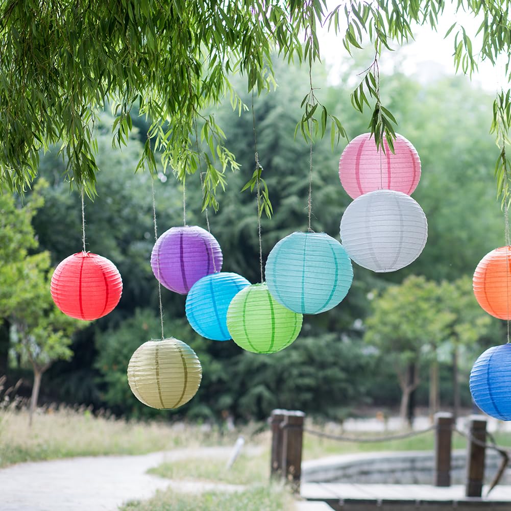 YJUQ Chinese Japanese Style Paper Lanterns, Set of 16 (Lvory, 12 inches)