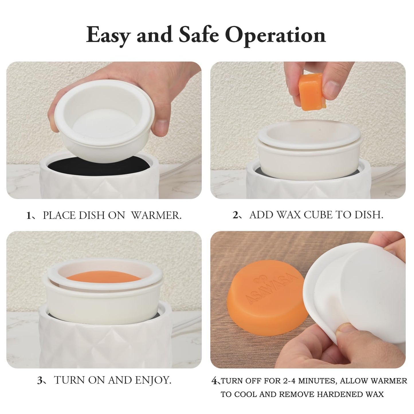 ASAWASA Ceramic Candle Warmer for Large Jars, Wax Melt Warmer with 1 PC Silicone Liner,4-in-1 Electric Warmer for Jar Candle Wax Cube Essential Oil Coffee Tea Mug, Ideal Gift for Home Office