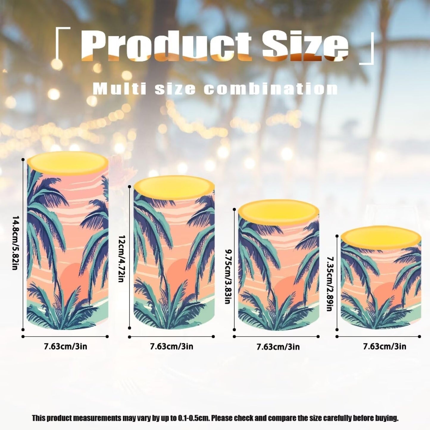 Merkmak 4Pcs Coastal Flameless Candles with Remote and Timers Tropical Coconut Tree Flickering Battery Operated Candles Waterproof Pink Flameless LED Pillar Lights for Hotel, Restaurant