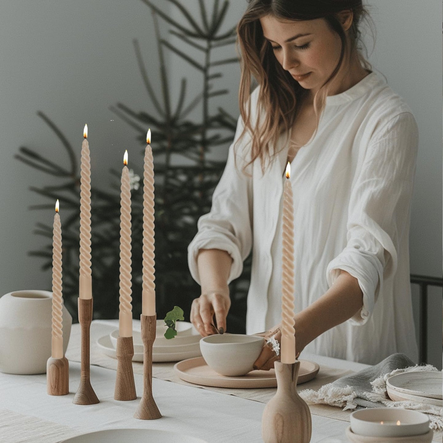 Mocha Beige Taper Candles Stick Brown Spiral Taper Candles-Set of 12 for Fall Decoration Weddings Party Church-Unscented Candles,10inch(F-Mocha Beige)
