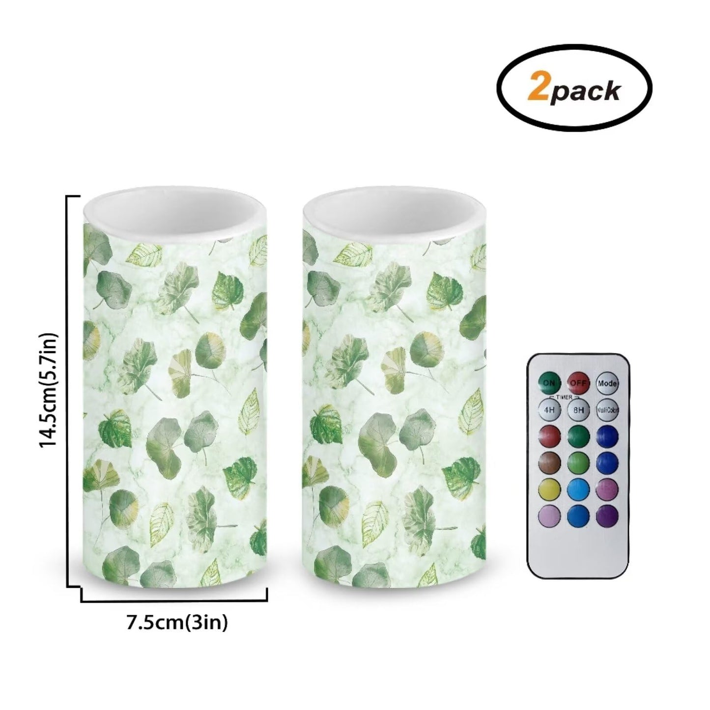 NETILGEN Flameless LED Candles Set of 2 with 18-Key Multicolor Remote Control Timer Flickering Wick Pillar Candles Home Ornaments, Green Leaf Lotus Leaf