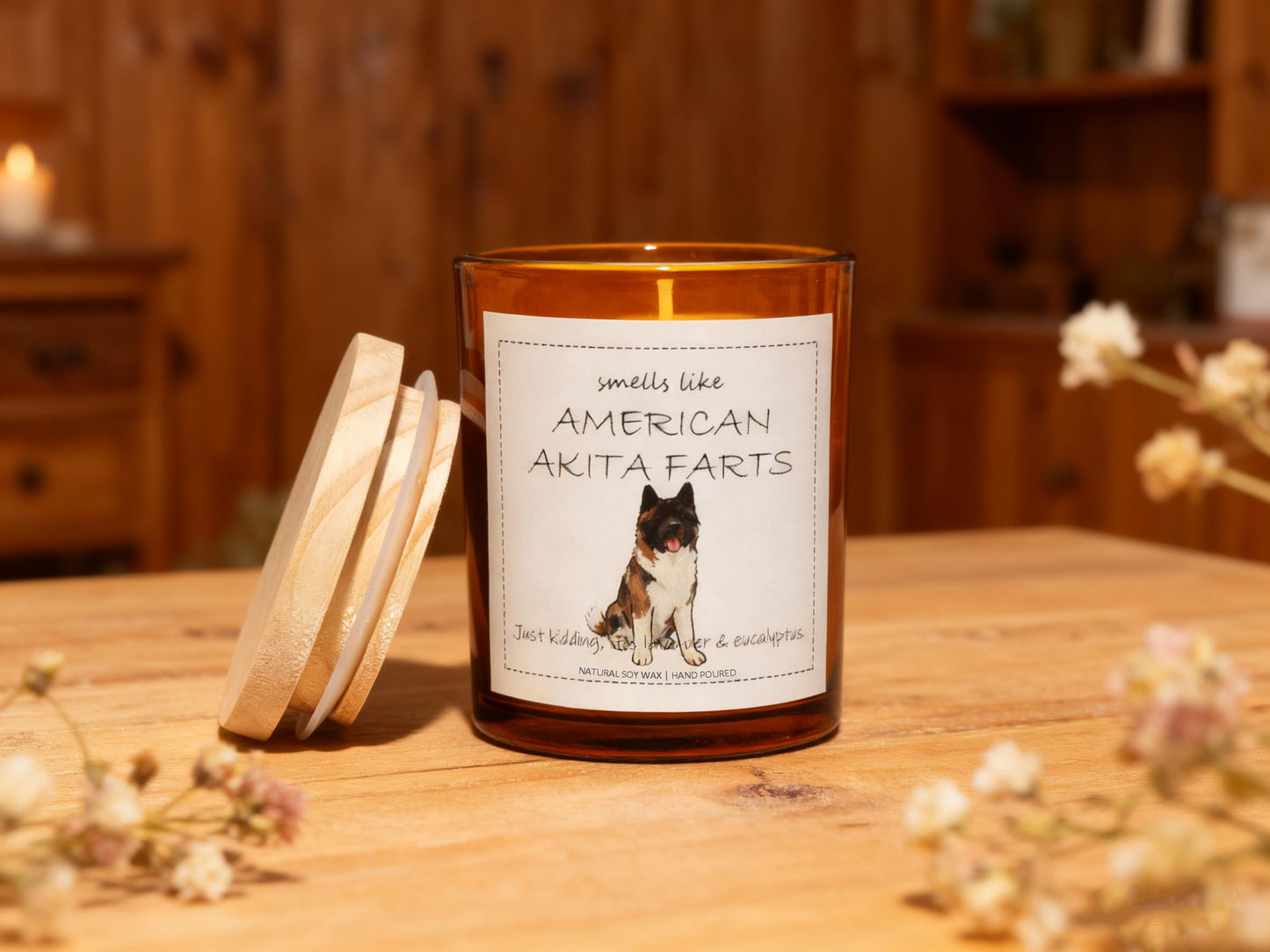 American Akita Gifts & Decor, Dog Mom Gift for Women, Smells Like American Akita Farts Candle - Lavender & Eucalyptus, Crafted by Natural Soy Wax & Natural Essential Oils
