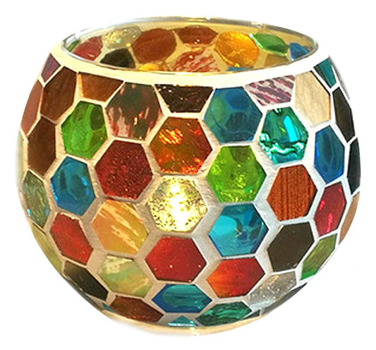 Maimeili Vintage Mosaic Glass Romantic Stained Votive Scented Candle Holder Base Tealight Candles Elegant Home Table Decor(NO Candles) for Wedding Party Christmas Church
