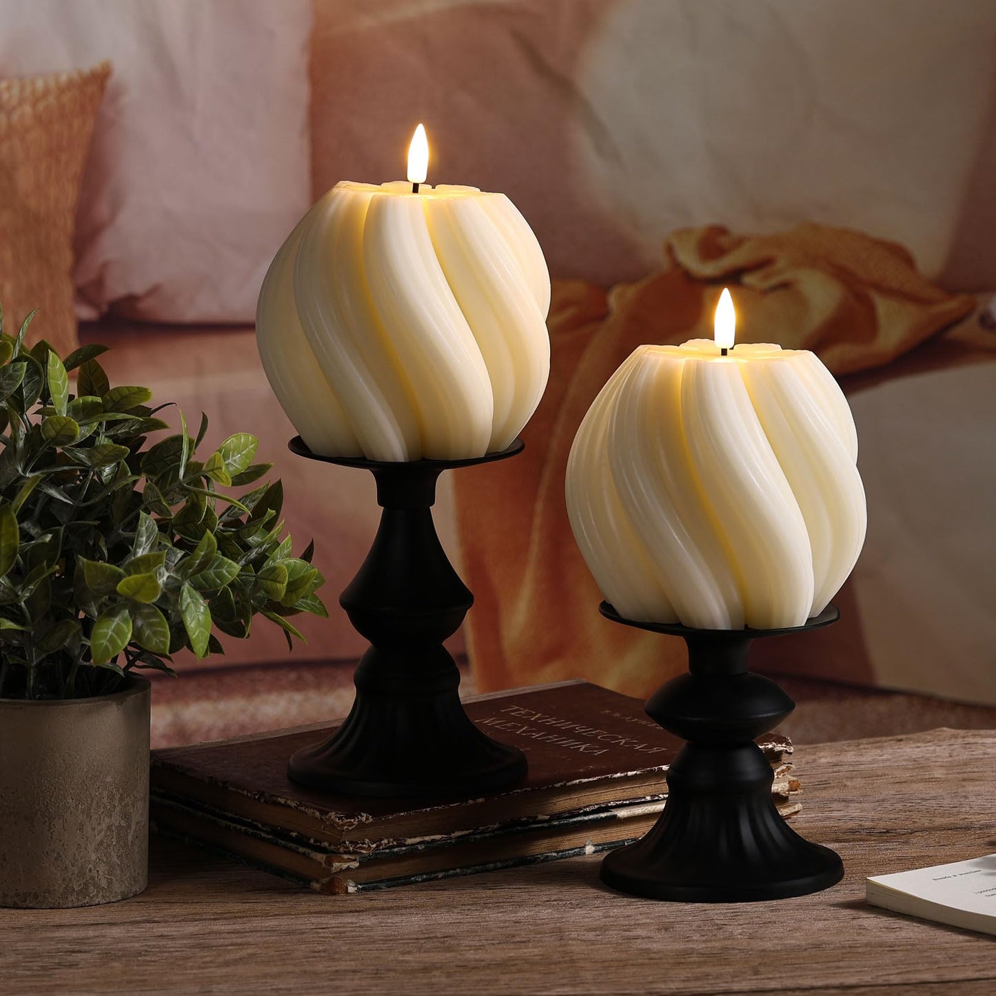Girimax Cream White Swirl Flameless Candles with Remote, Aesthetic Twirl LED Pillar Candle Housewarming Gift Home Shelf Decor 1 Pack