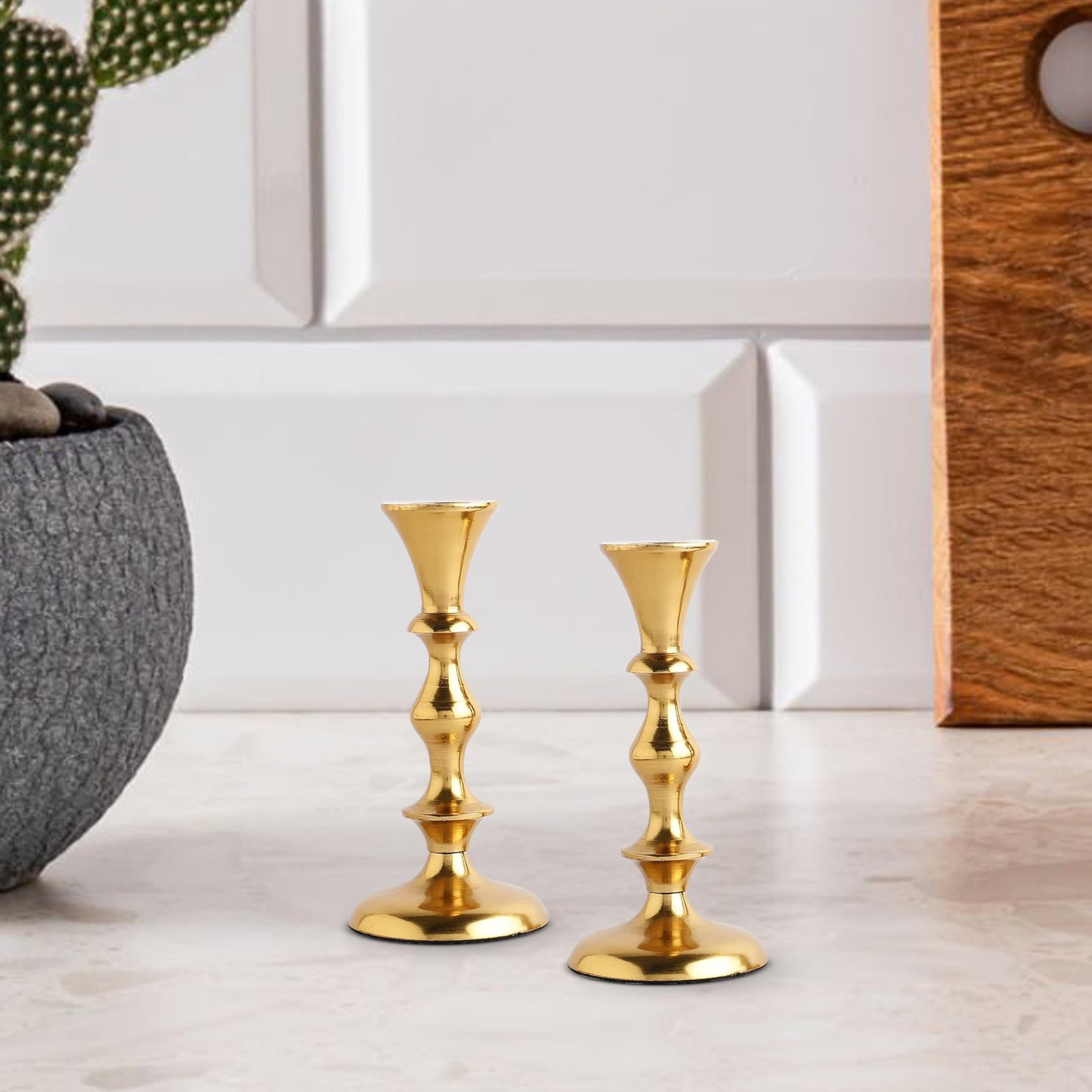 Rely+ Gold Candle Holders Set of 2 Decorative Centerpiece Table Candlesticks Holders for Taper Candles Home Decor Easter Candle Holders for Dinner Party Wedding Decorations